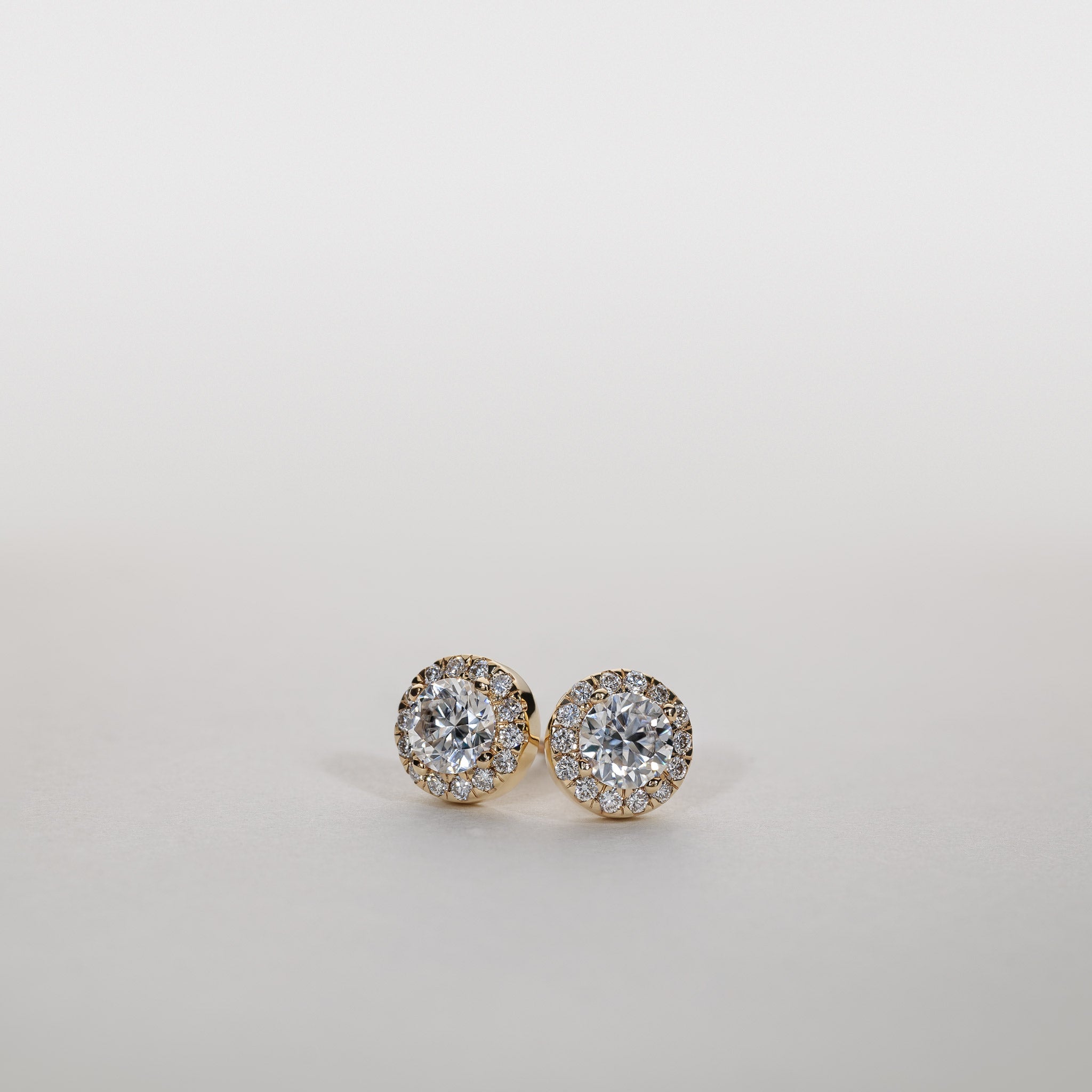 1.50ct Moissanite halo stud earrings pavé diamonds 14k gold clara
