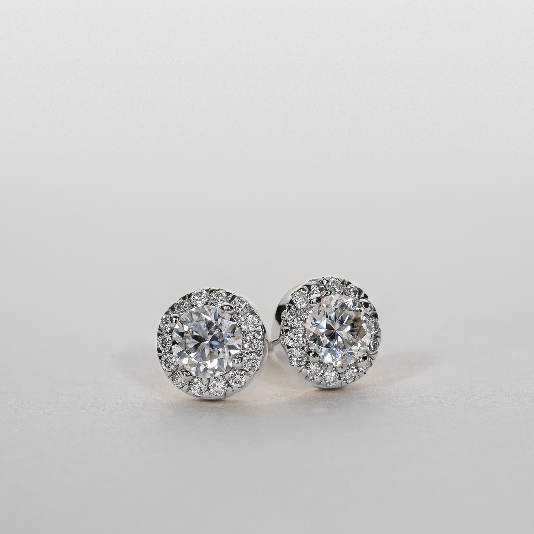 1.50ct Moissanite halo stud earrings pavé diamonds silver clara
