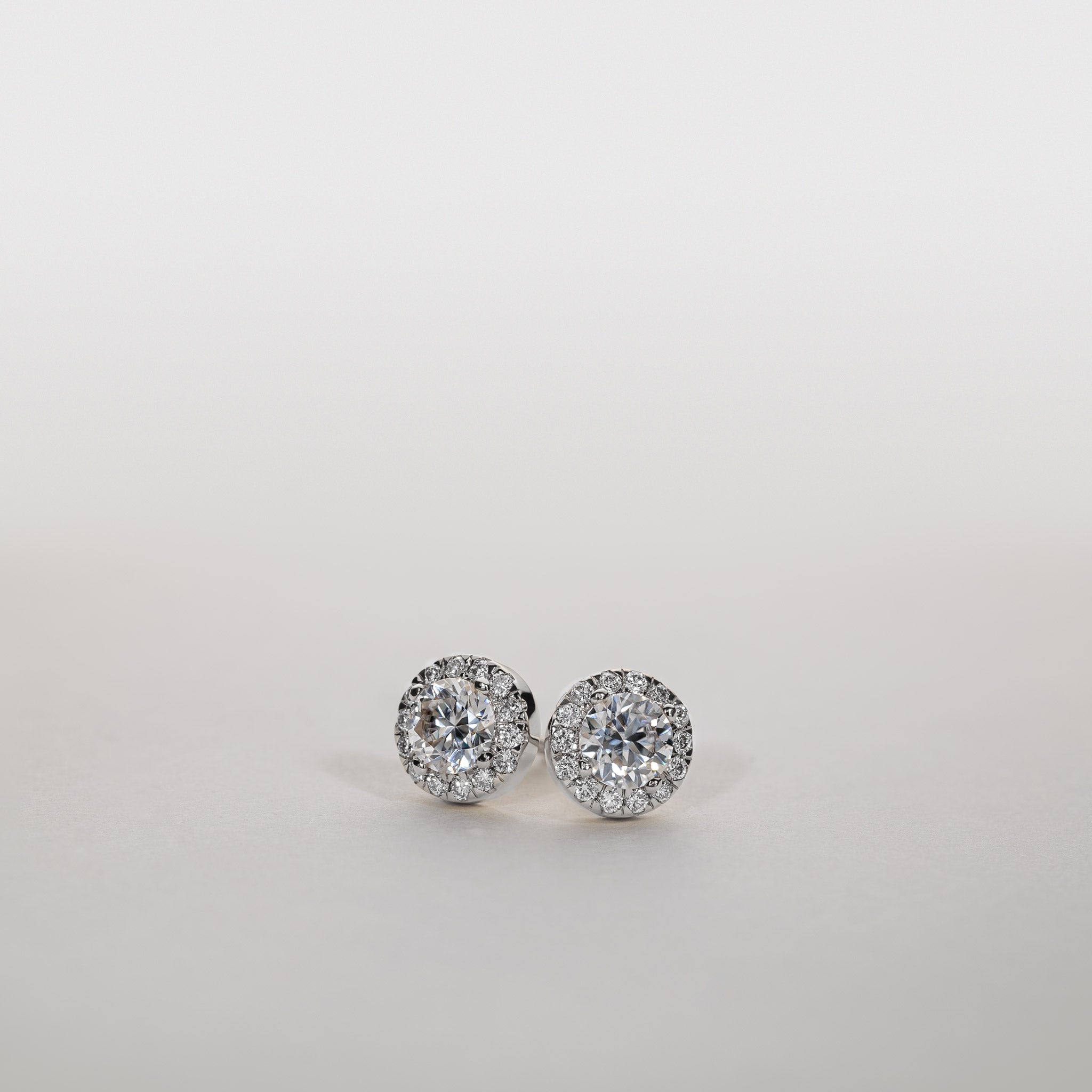 1.5ct lab grown Diamond halo stud earrings 14K gold clara