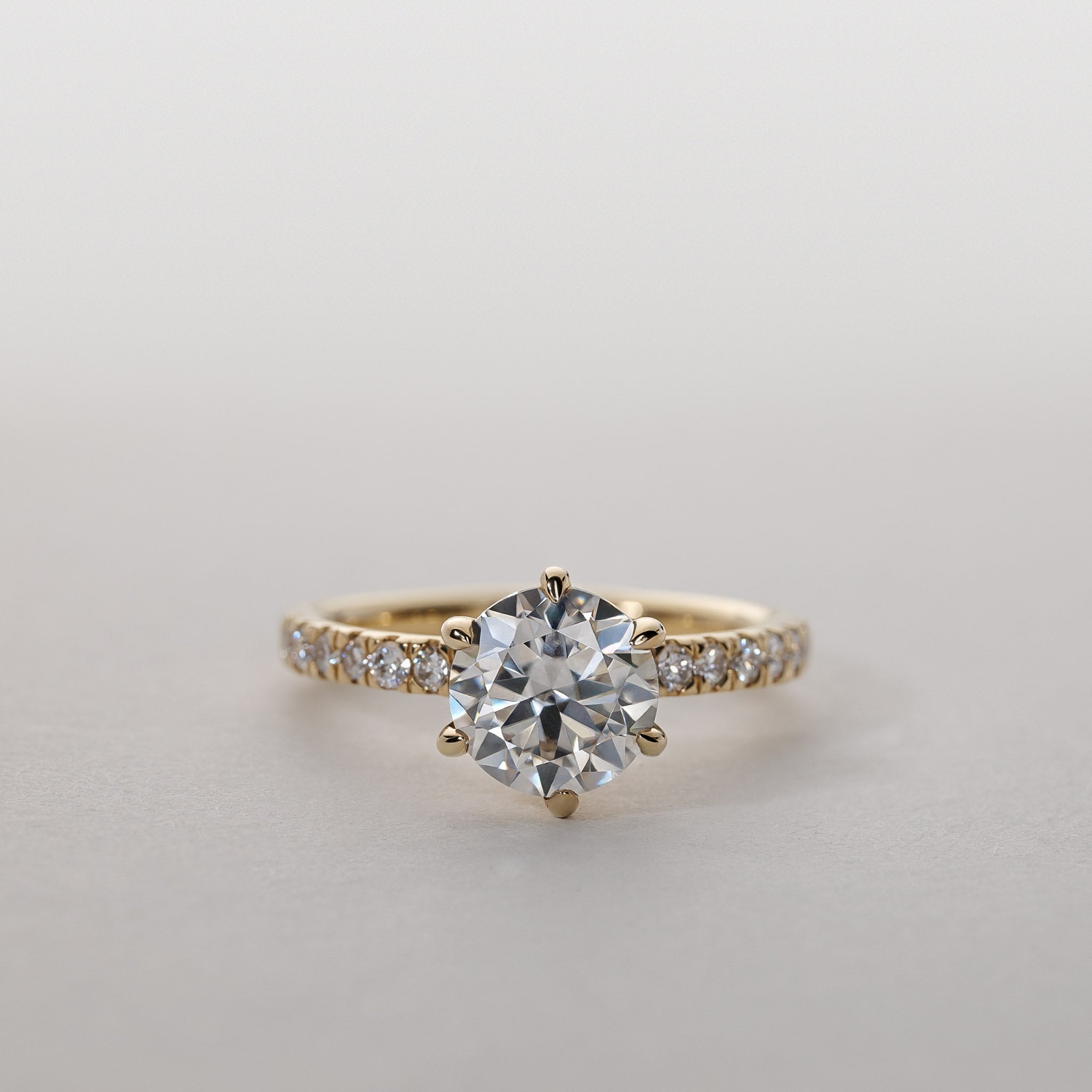 Clara – 1.35 ct Lab-Grown Diamond Six-Prong Solitaire Ring Pavé Band 14K Gold