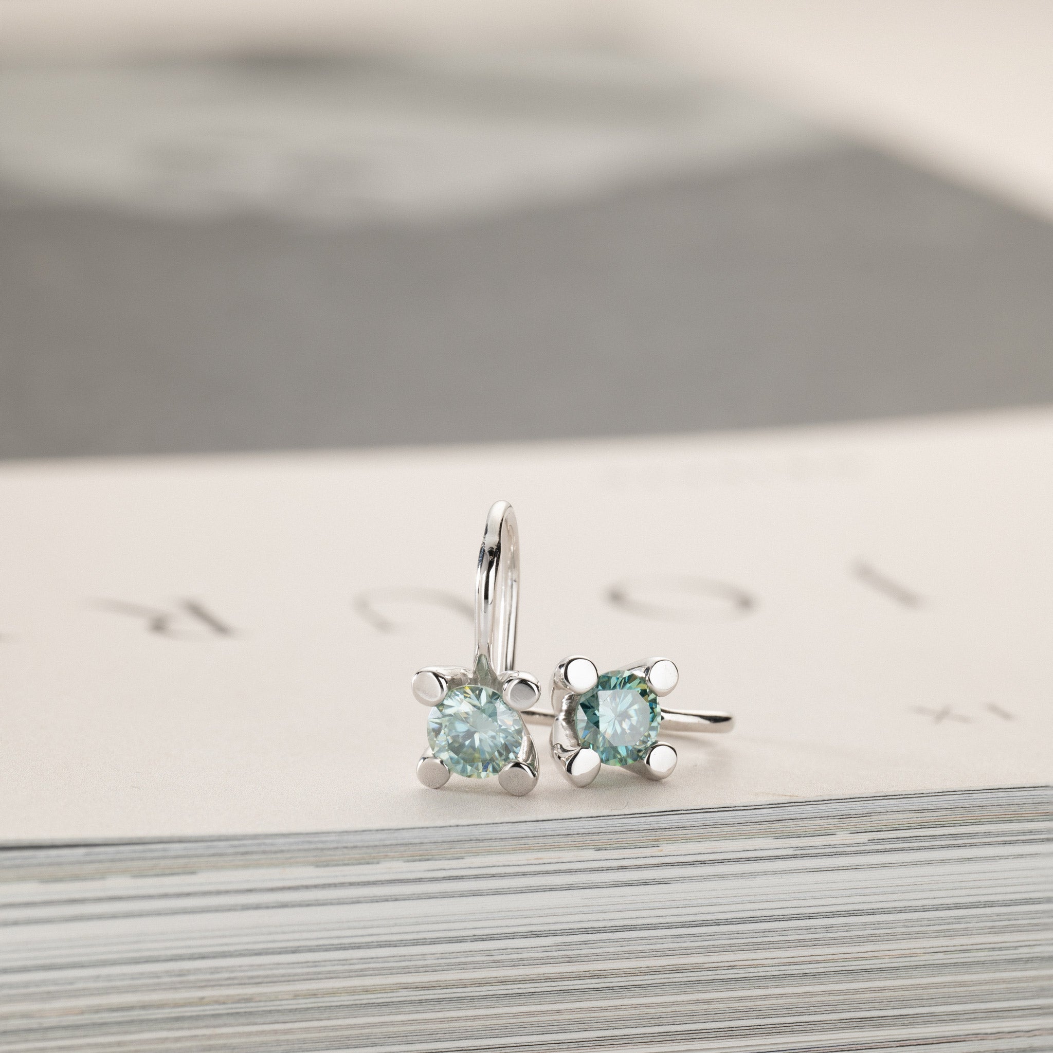 2x0.75ct light green moissanite solitaire earrings silver Miriam
