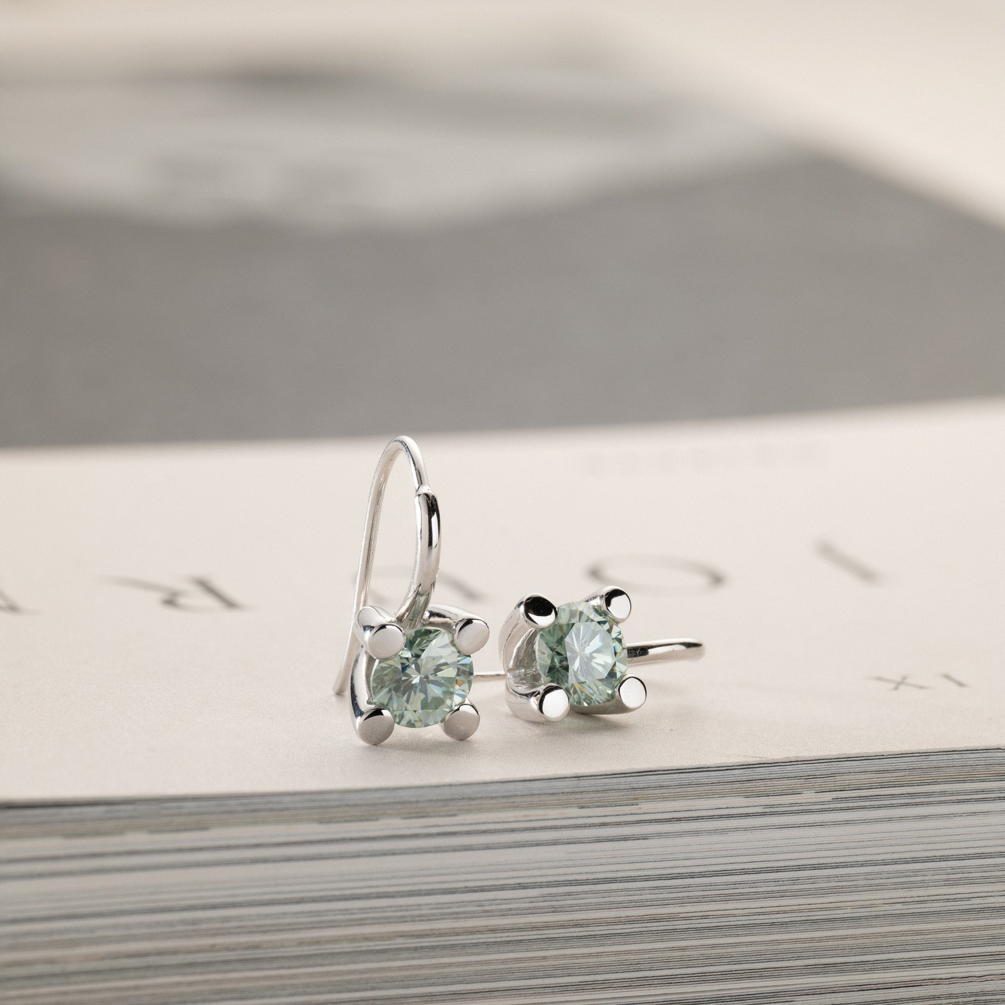 2x0.75ct green moissanite solitaire earrings silver Miriam