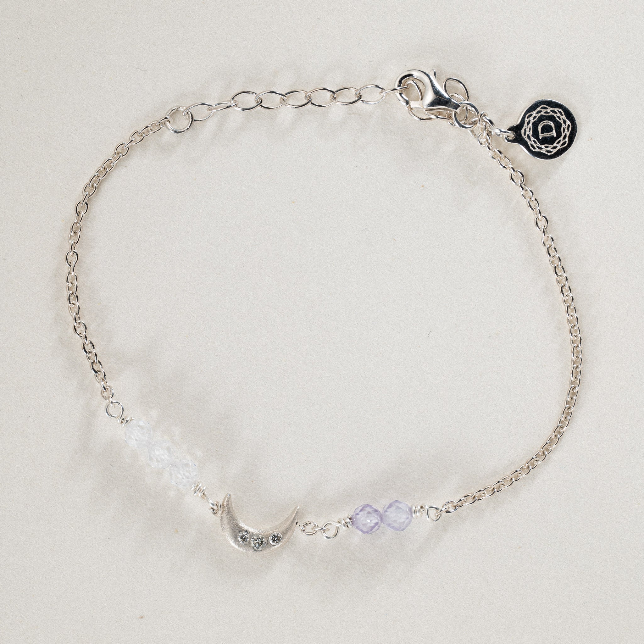 No. 07 - 0.04ct Grown Diamond Moon Bracelet in silver with. semi-precious stones