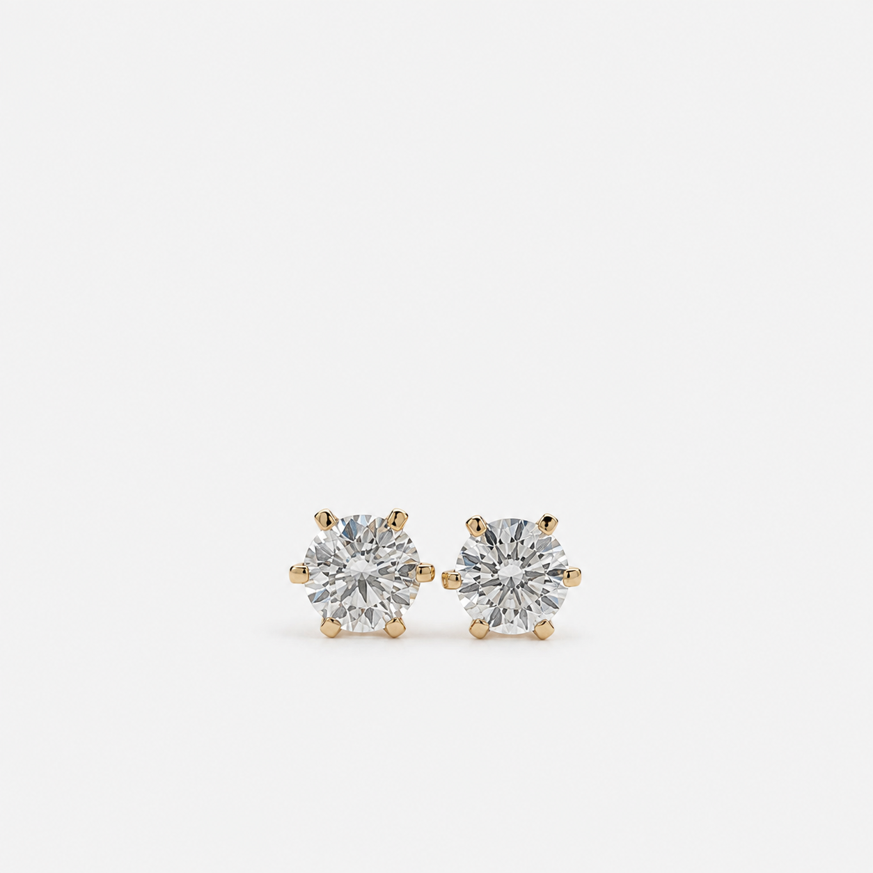 Amber Six-Prong Lab-Grown Diamond Solitaire Studs in 14K Gold