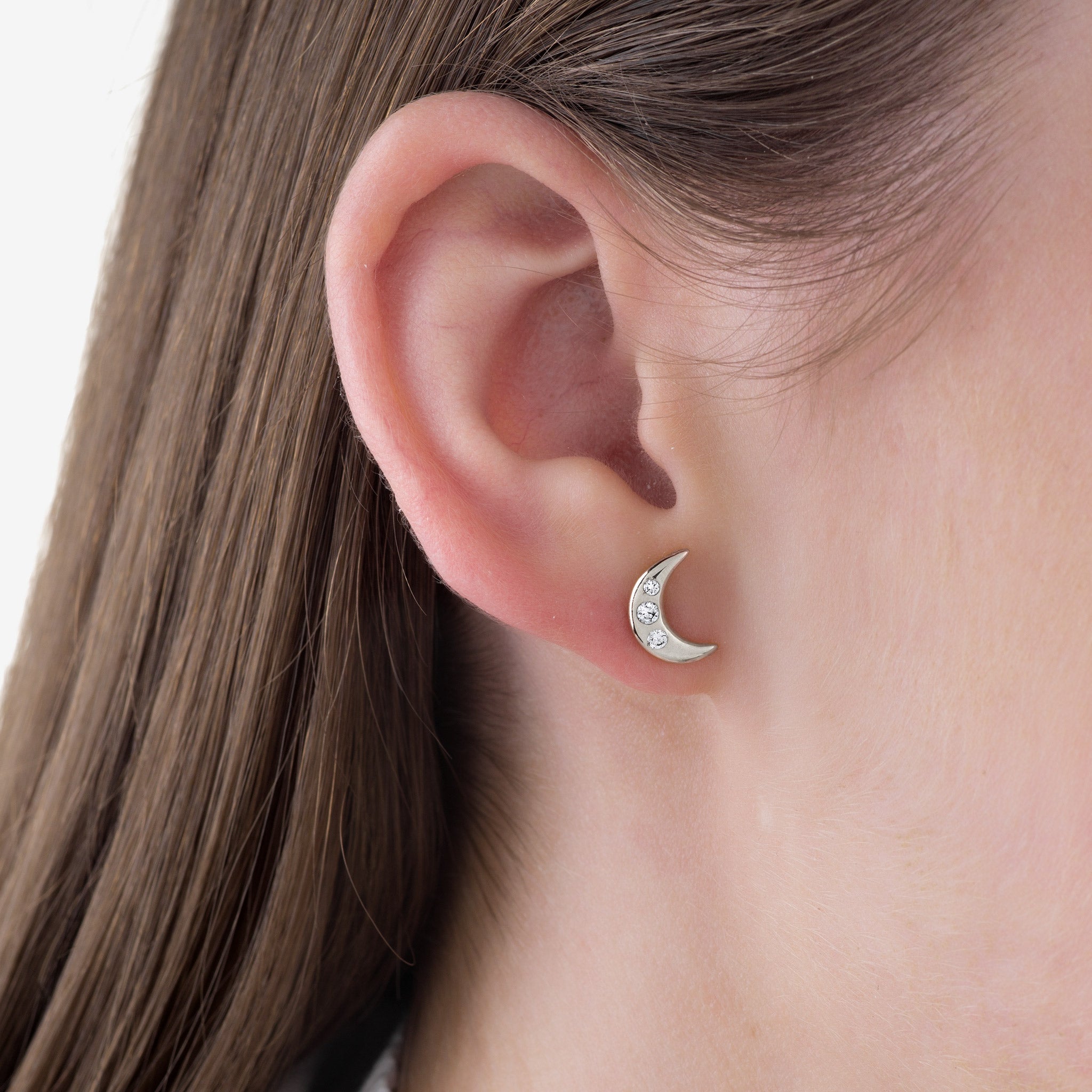 0.15ctw lab grown diamond moon stud earrings silver with texture Celine