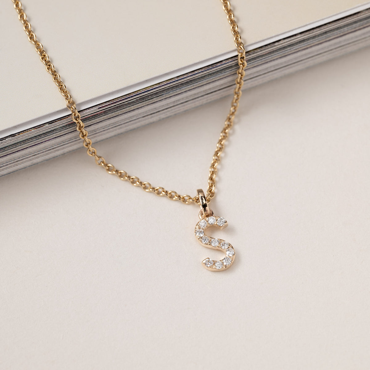 Jocelyn – Letter Charm "S" Initial Lab Grown Diamond 14K Gold