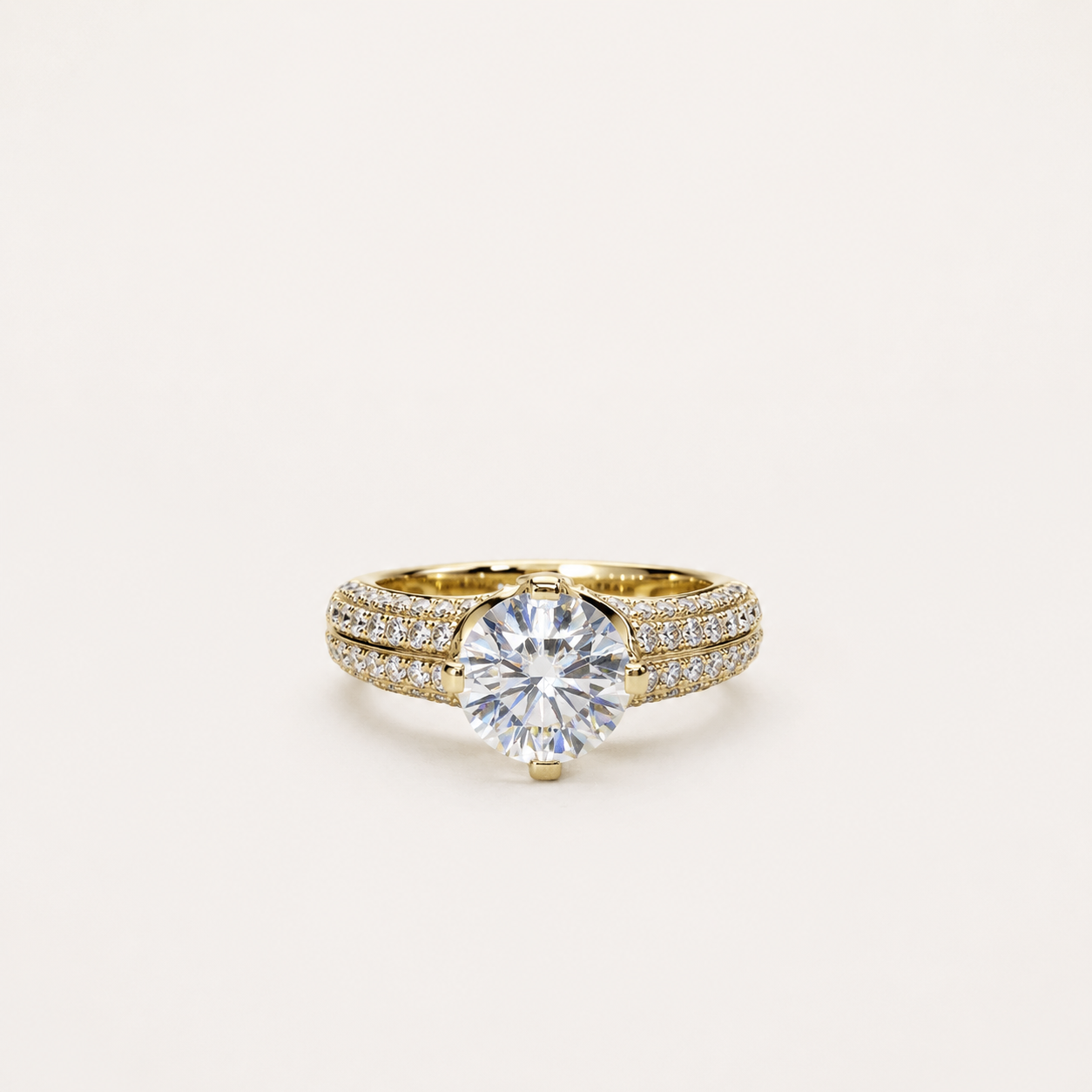 Leonora Solitaire Micro Pavé Ring – 3.0 ct Lab-Grown Diamond 14K Gold