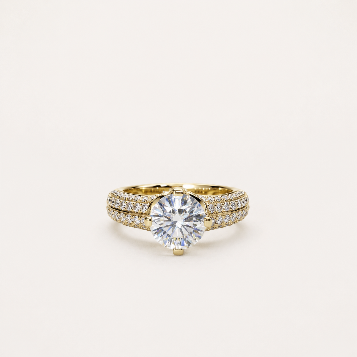 Leonora Solitaire Micro Pavé Ring – 3.0 ct Lab-Grown Diamond 14K Gold
