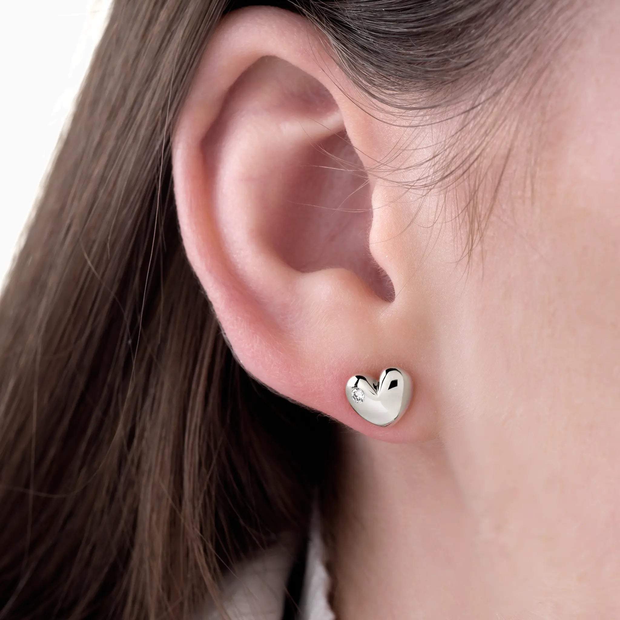 Heart stud earrings silver 0.04ctw lab grown diamond with texture Aimee