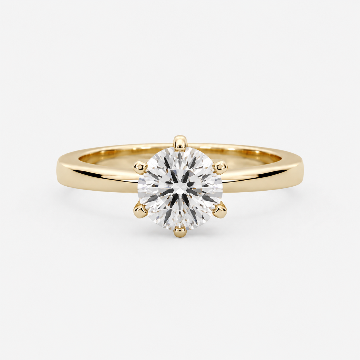 Amber Six-Prong Solitaire Ring – 1.0 ct Lab-Grown Diamond in 14K Gold