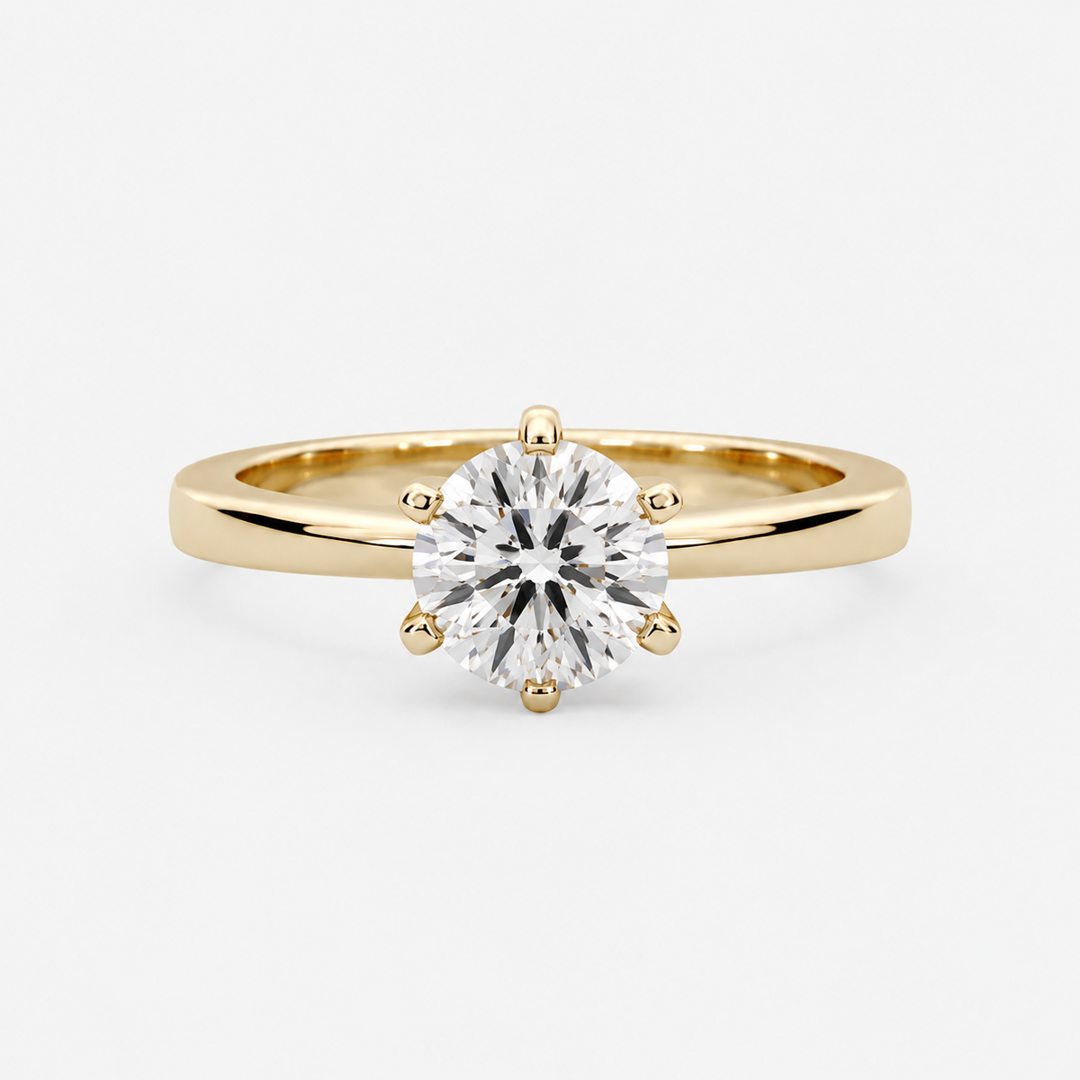 Amber Six-Prong Solitaire Ring – 1.0 ct Lab-Grown Diamond in 14K Gold