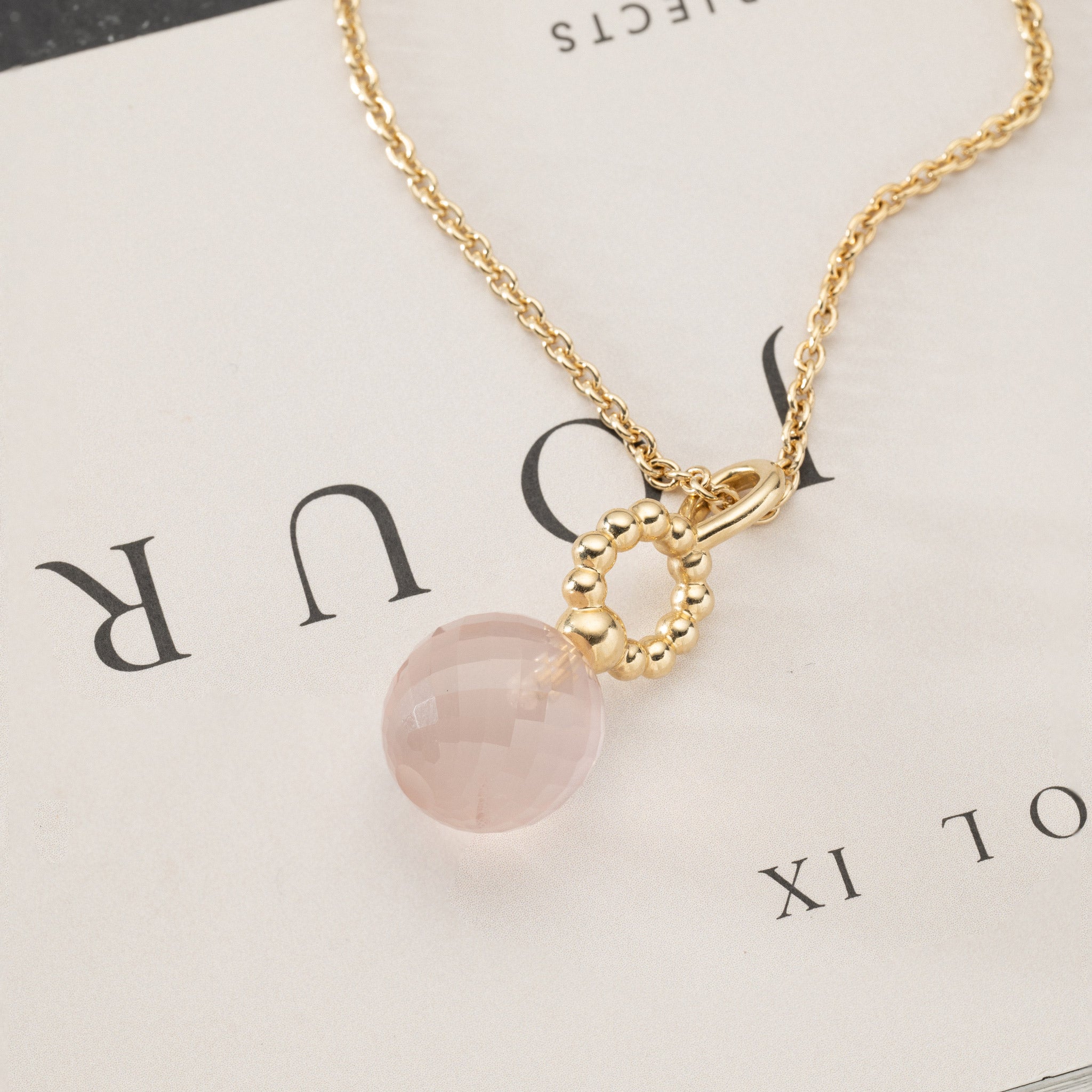 Circle of bubbles set with faceted rose quartz 14K Yellow Gold Ayah