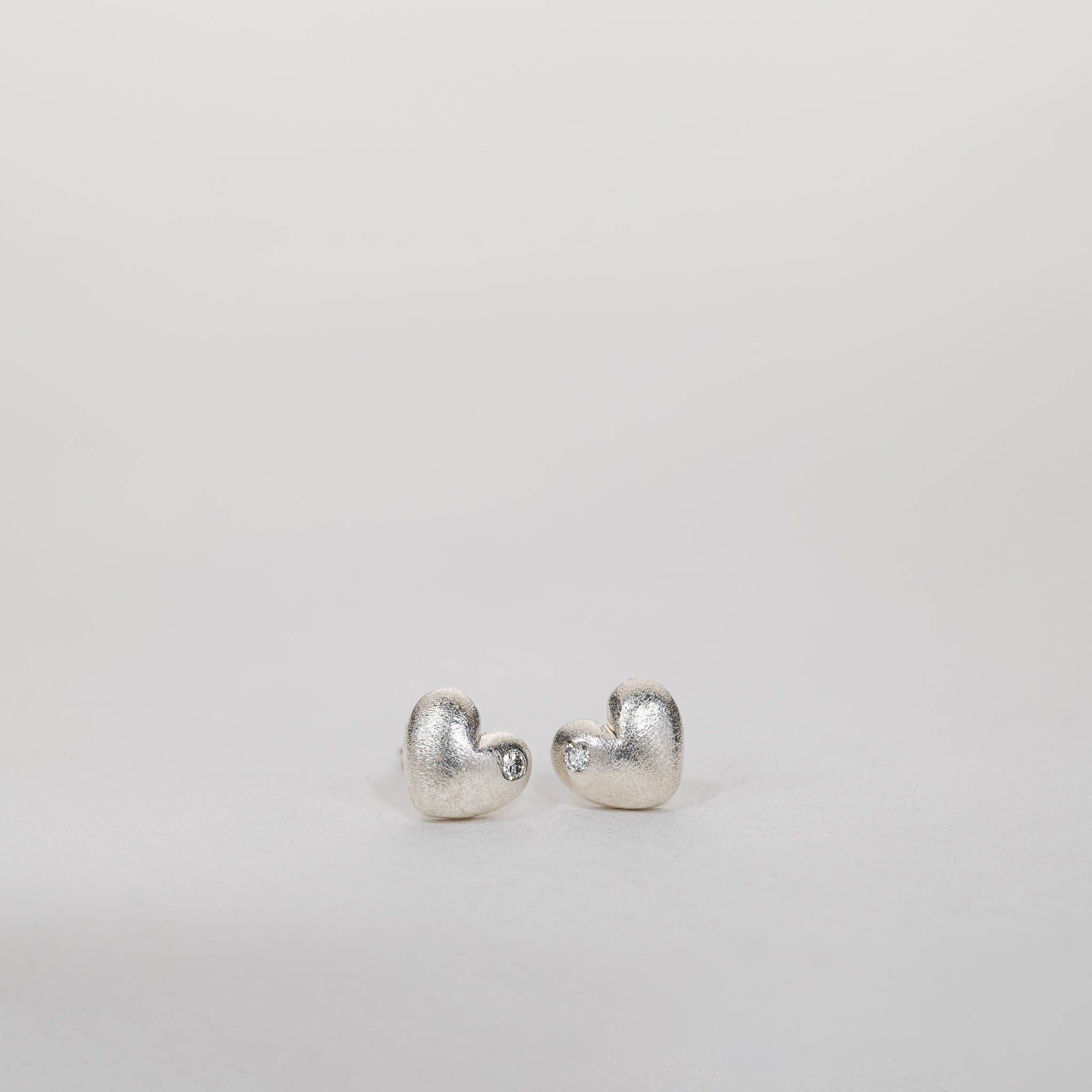 Heart stud earrings silver 0.04ctw lab grown diamond with texture Aimee