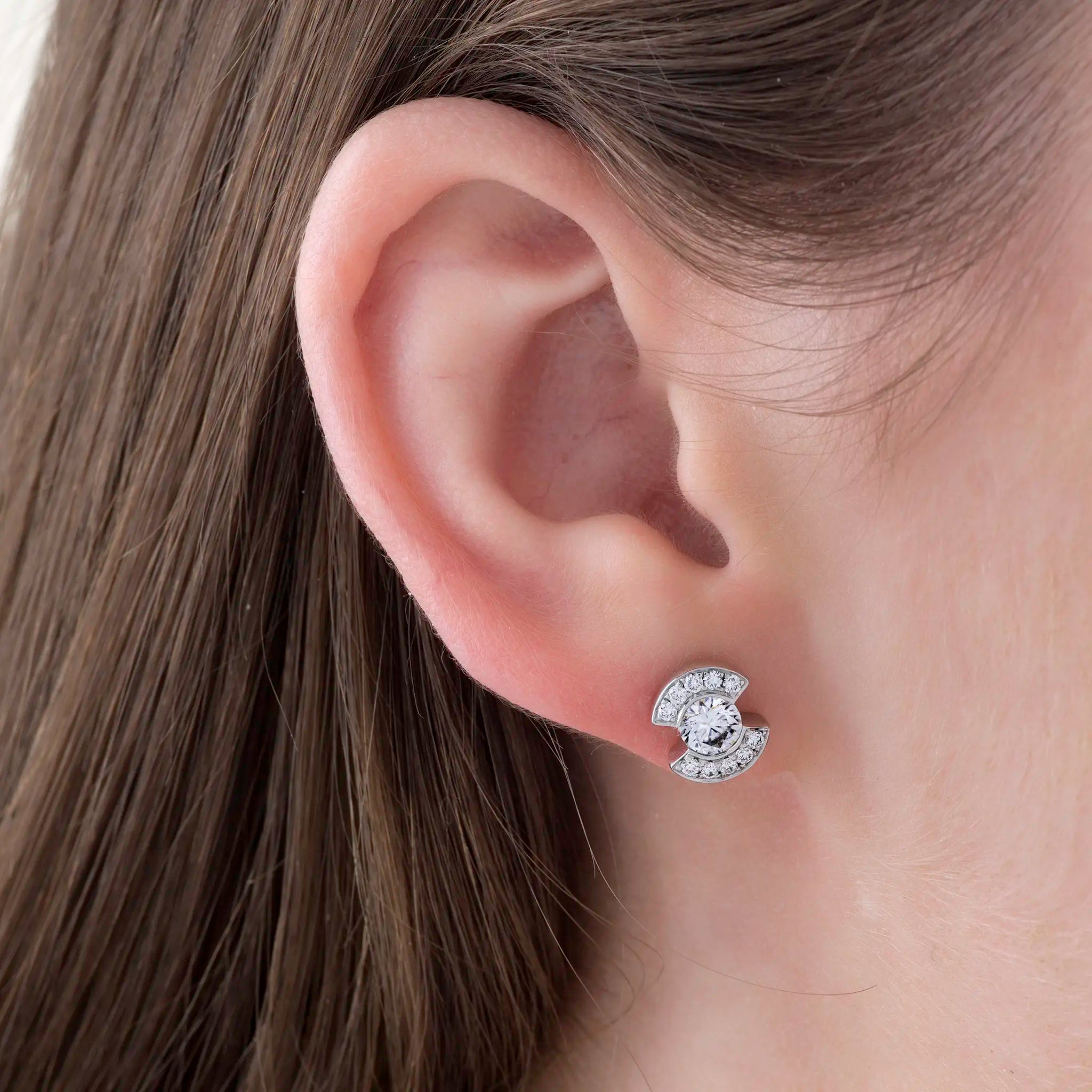 Moissanite bezel pave studs earrings silver Patrice