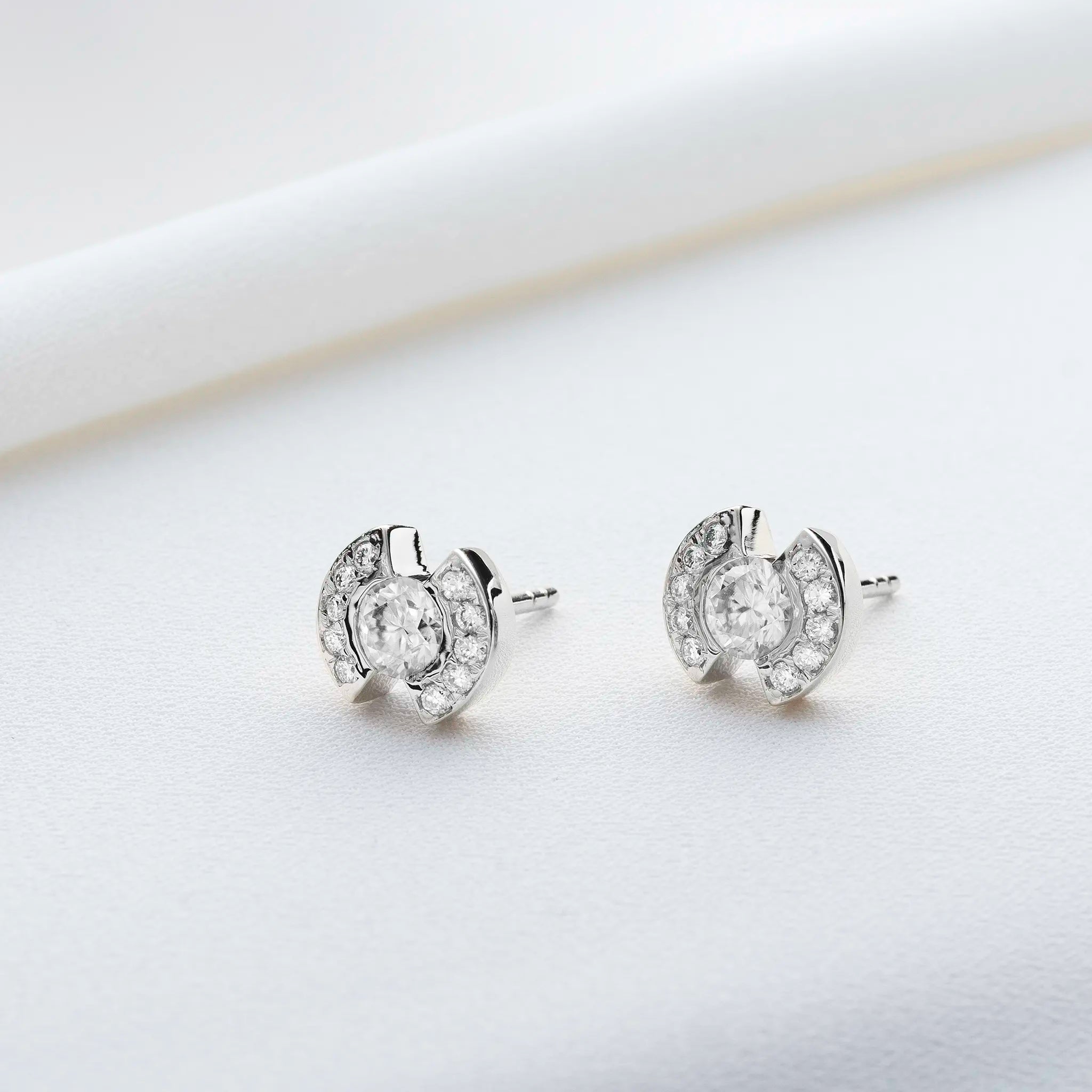 Moissanite bezel pave studs earrings silver Patrice