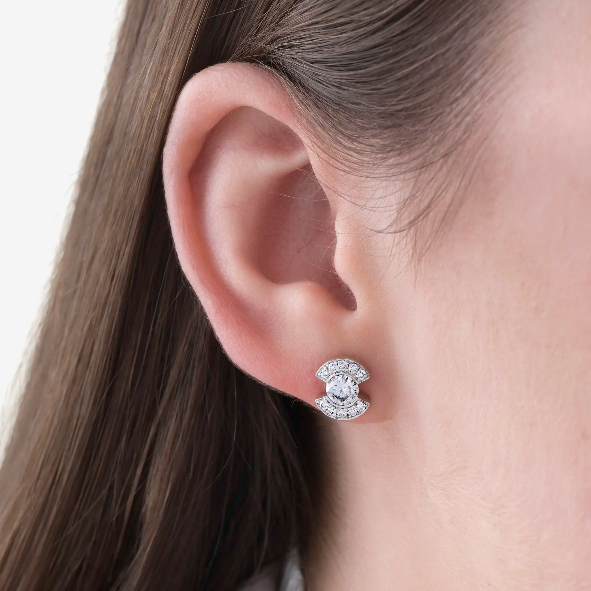 10K White Gold bezel studs earrings 1.0ctw moissanite pave lab grown diamonds Patrice
