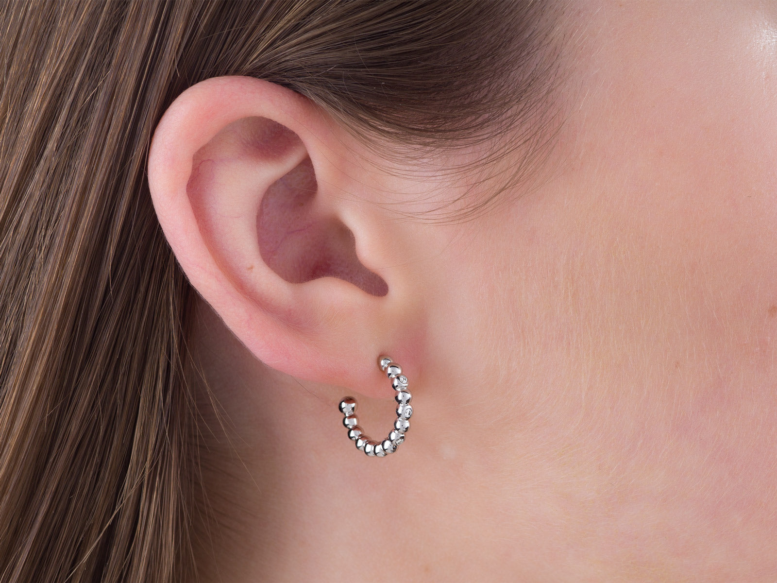 Silver Bubble Creole Earrings 0.08ctw lab grown diamond