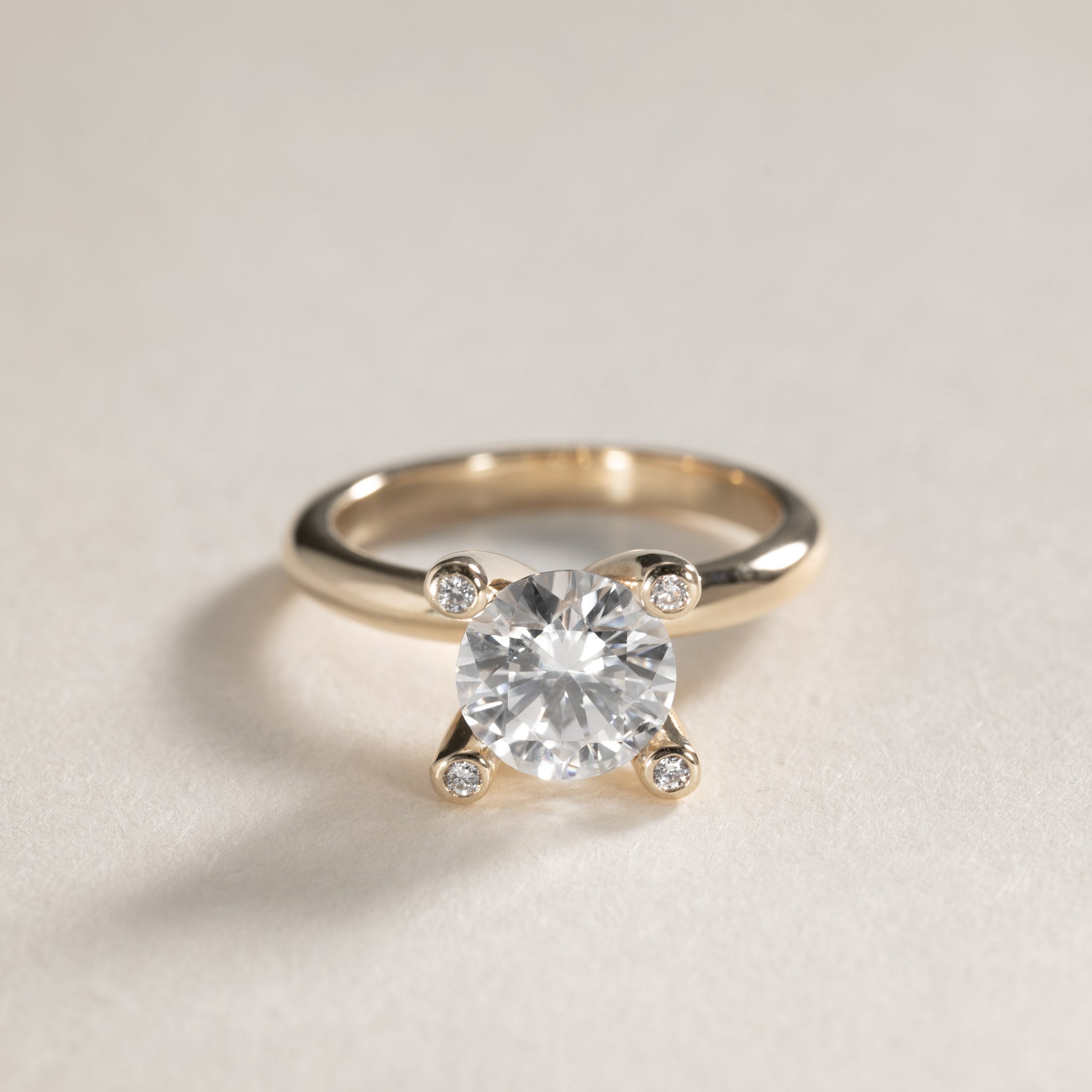 Lab grown diamond petite solitaire ring 14K Yellow Gold diamonds in crown Miriam