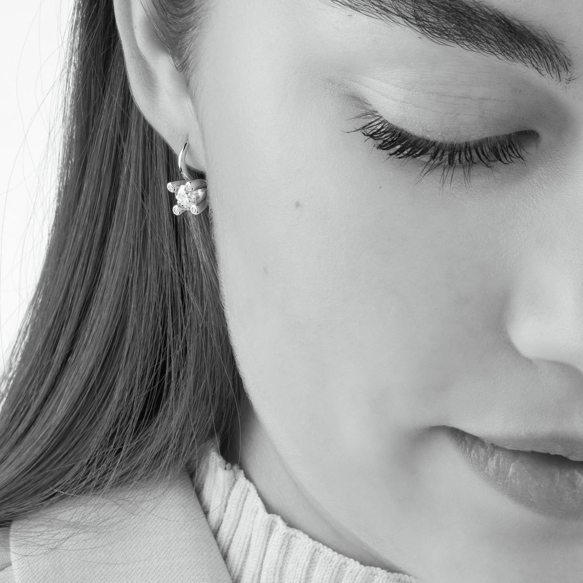 Miriam – solitaire earrings 2x0.75ct Moissanite & diamonds in crown silver