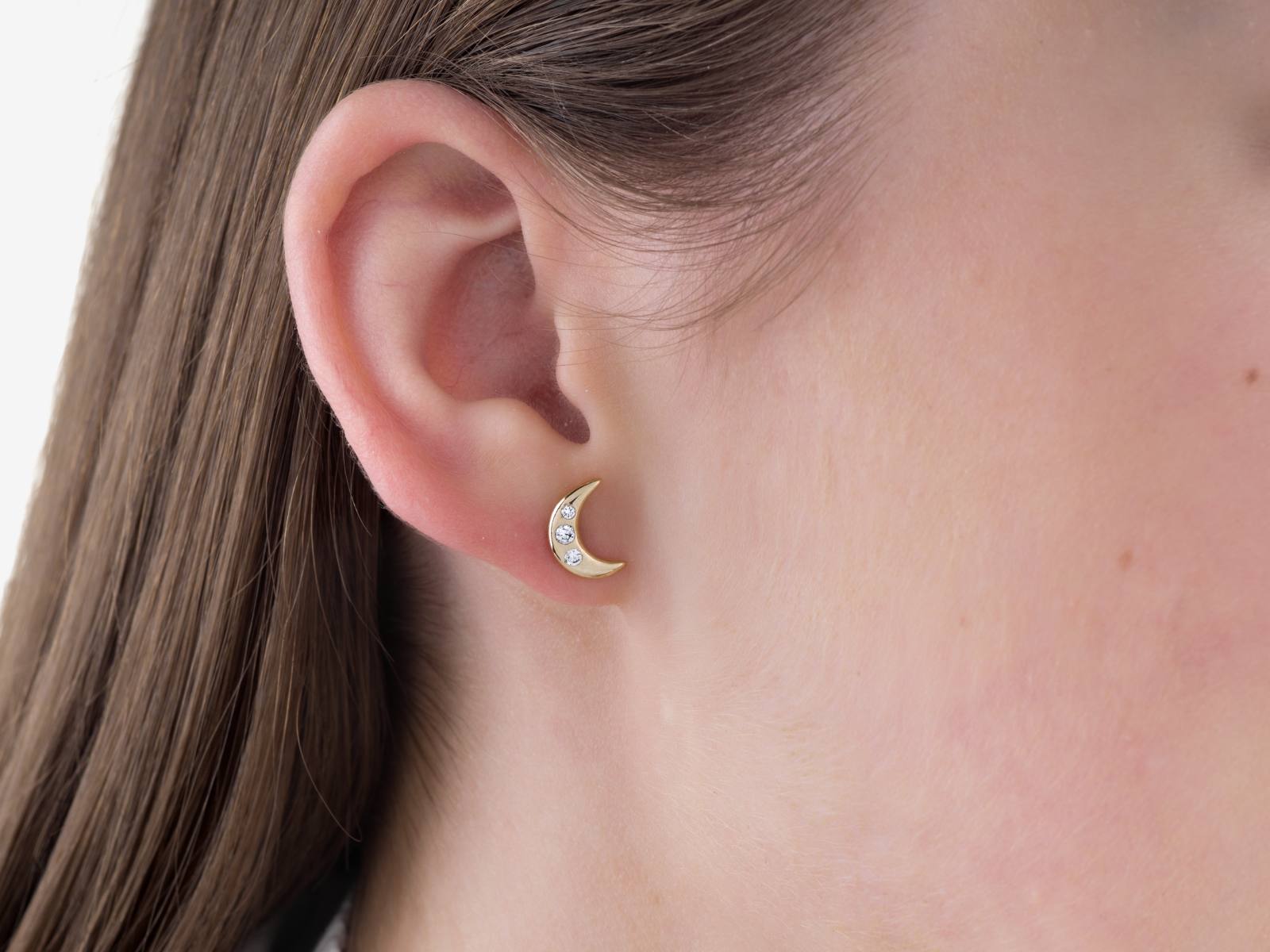 14K Gold Moon Stud Earrings 0.15ctw lab grown diamond