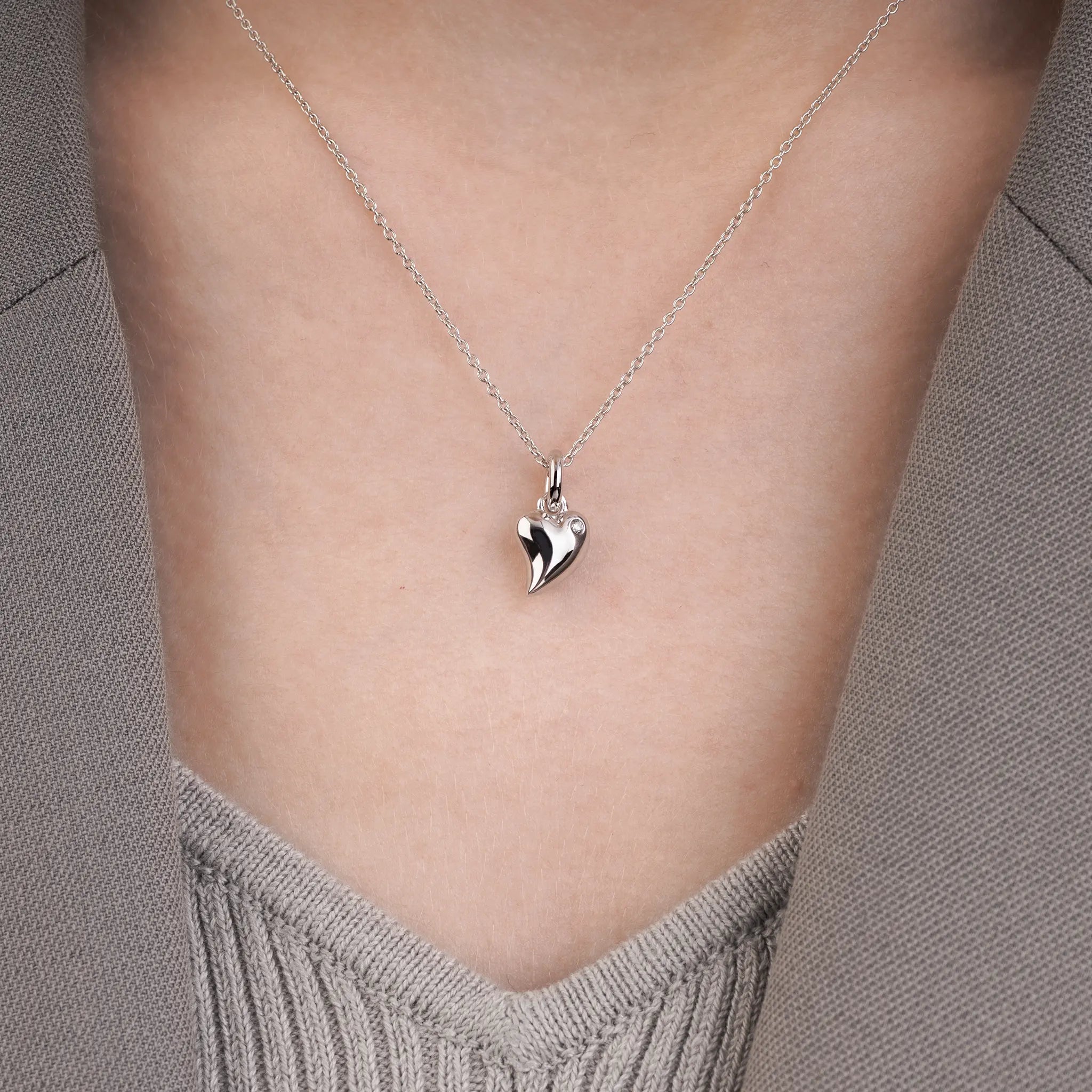 Twisted heart pendant silver 0.03ct lab grown diamond Aimee