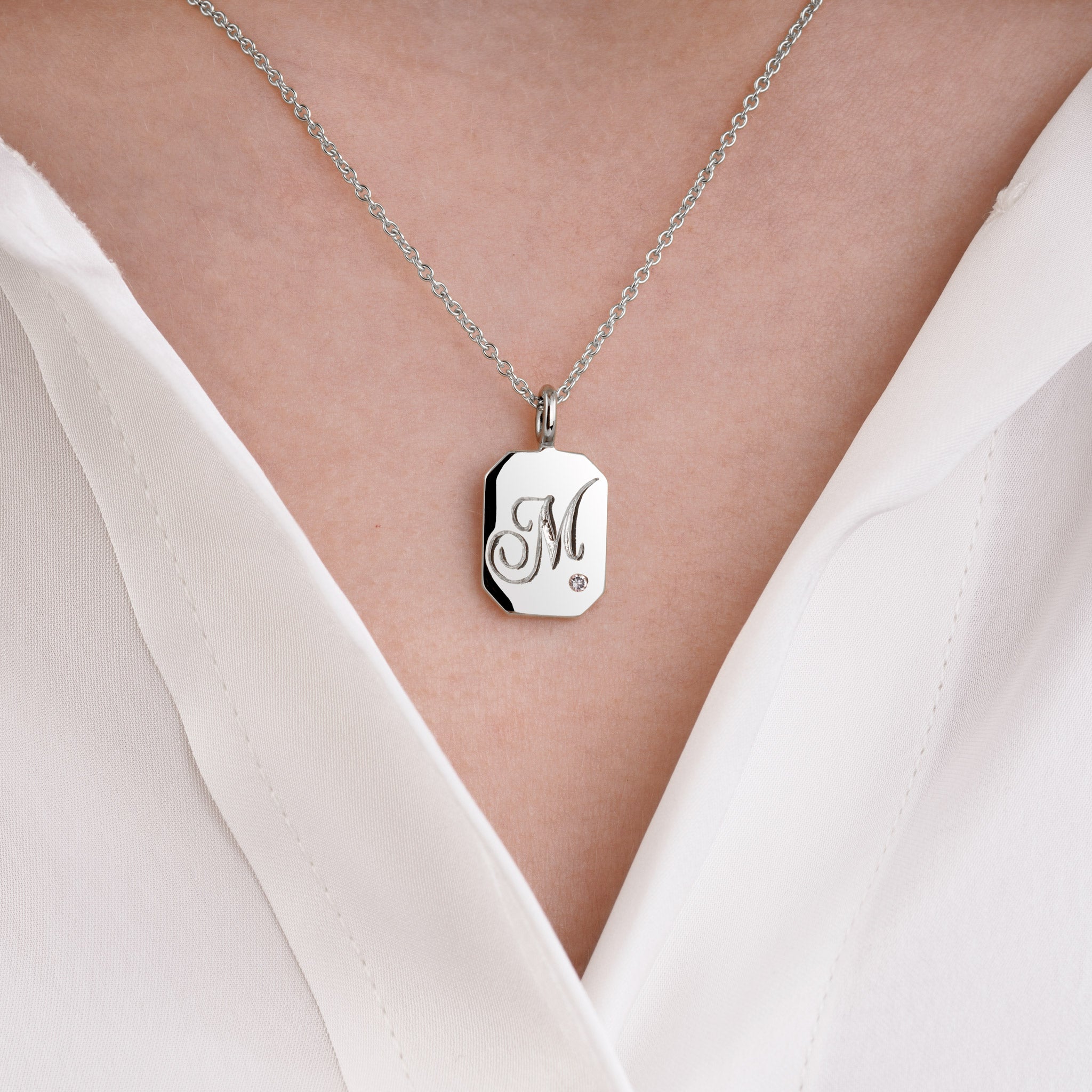 0.02ct lab grown diamond Silver dog tag pendant with engraving
